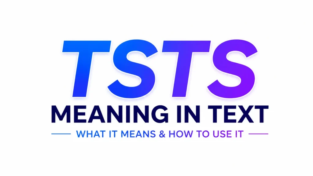 Minimalist 16:9 digital banner featuring the text “TSTS Meaning in Text” centered on a clean white background. The acronym “TSTS” appears in large blue-to-purple gradient letters, with “Meaning in Text” displayed below in bold dark typography. A smaller subtitle reads “What It Means & How to Use It,” creating a modern, professional, and educational design suitable for a blog header about text slang terminology.