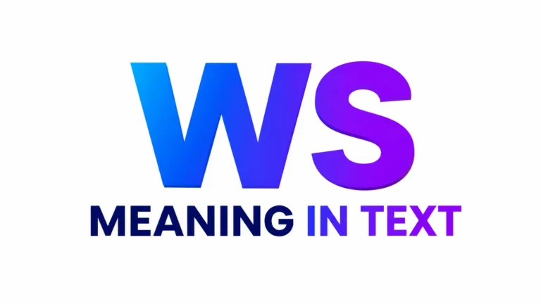 "Minimalist 16:9 banner featuring the bold text 'WS Meaning in Text' centered on a clean white background with a modern blue-to-purple gradient, designed for an educational article about the meaning of 'WS' in text messages and online slang."