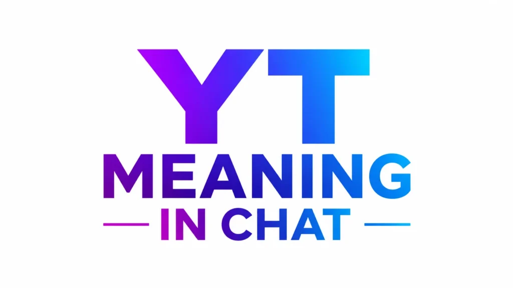 A clean, modern 16:9 banner featuring the centered text "YT Meaning in Chat" in large, bold gradient lettering transitioning from purple to blue. The minimalist white background includes subtle soft shadows and thin decorative horizontal lines on both sides of the phrase "IN CHAT," creating a sleek, professional look suitable for a website header or educational blog.