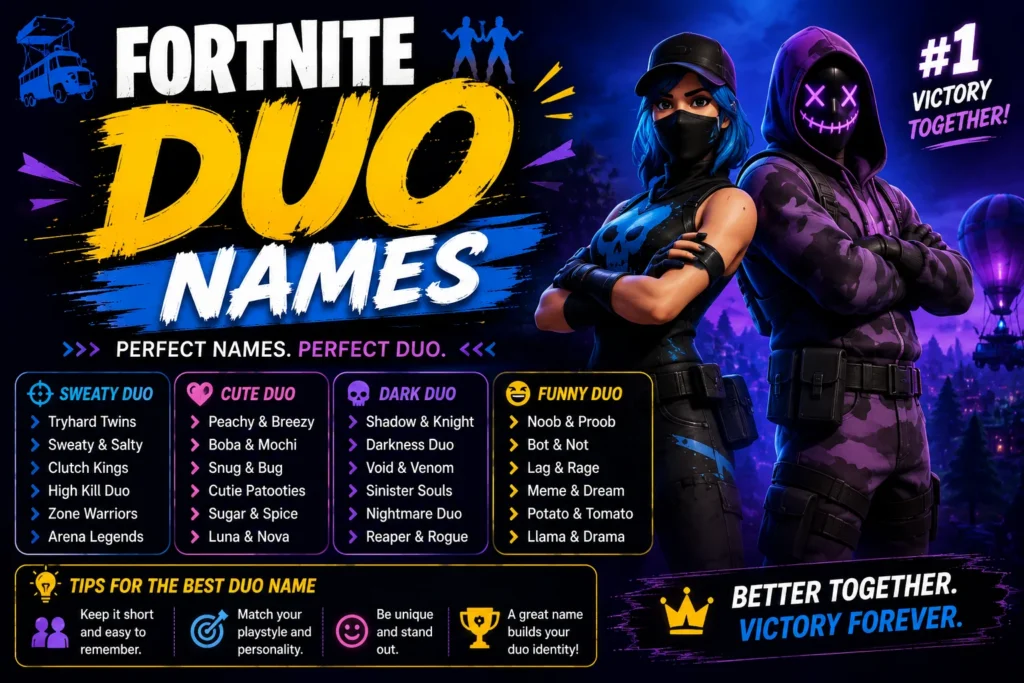 Fortnite Duo Names: 200+ Funny, Sweaty & Matching Ideas