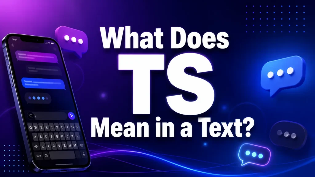 What Does TS Mean in a Text? – modern smartphone messaging graphic about the meaning of TS in texting.